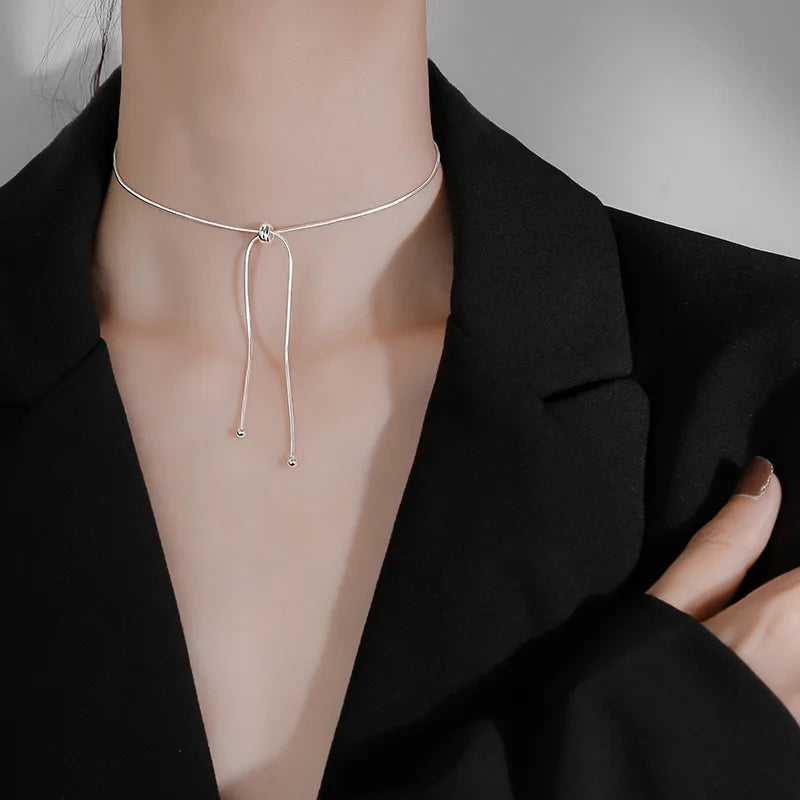 925 Sterling Silver Tassel Snake Chain Necklace