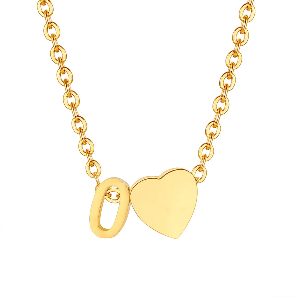 18K Gold Plated Petite Initial Heart Pendant Necklace