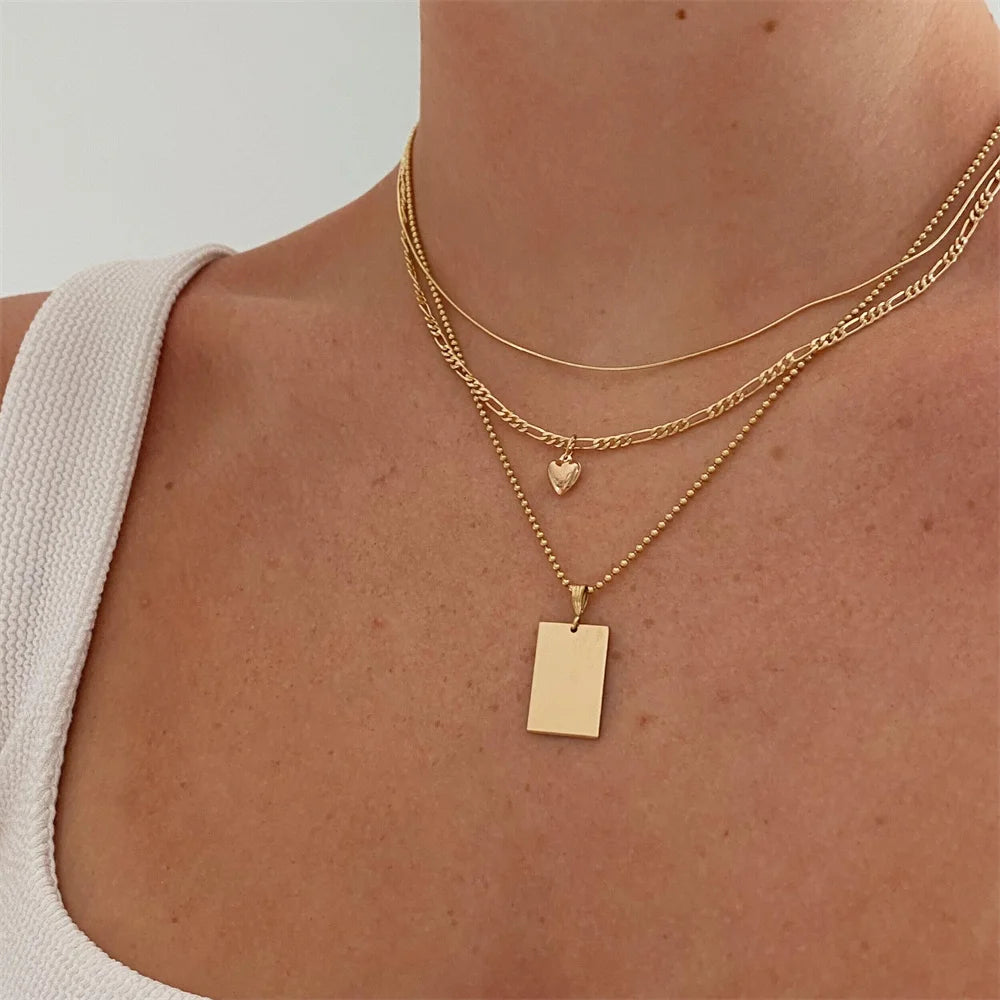 Vintage Geometric Crystal Multi-Tier Snake Chain Necklace