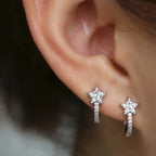 Dazzling CZ Star Charm Silver-Tone Hoop Earrings