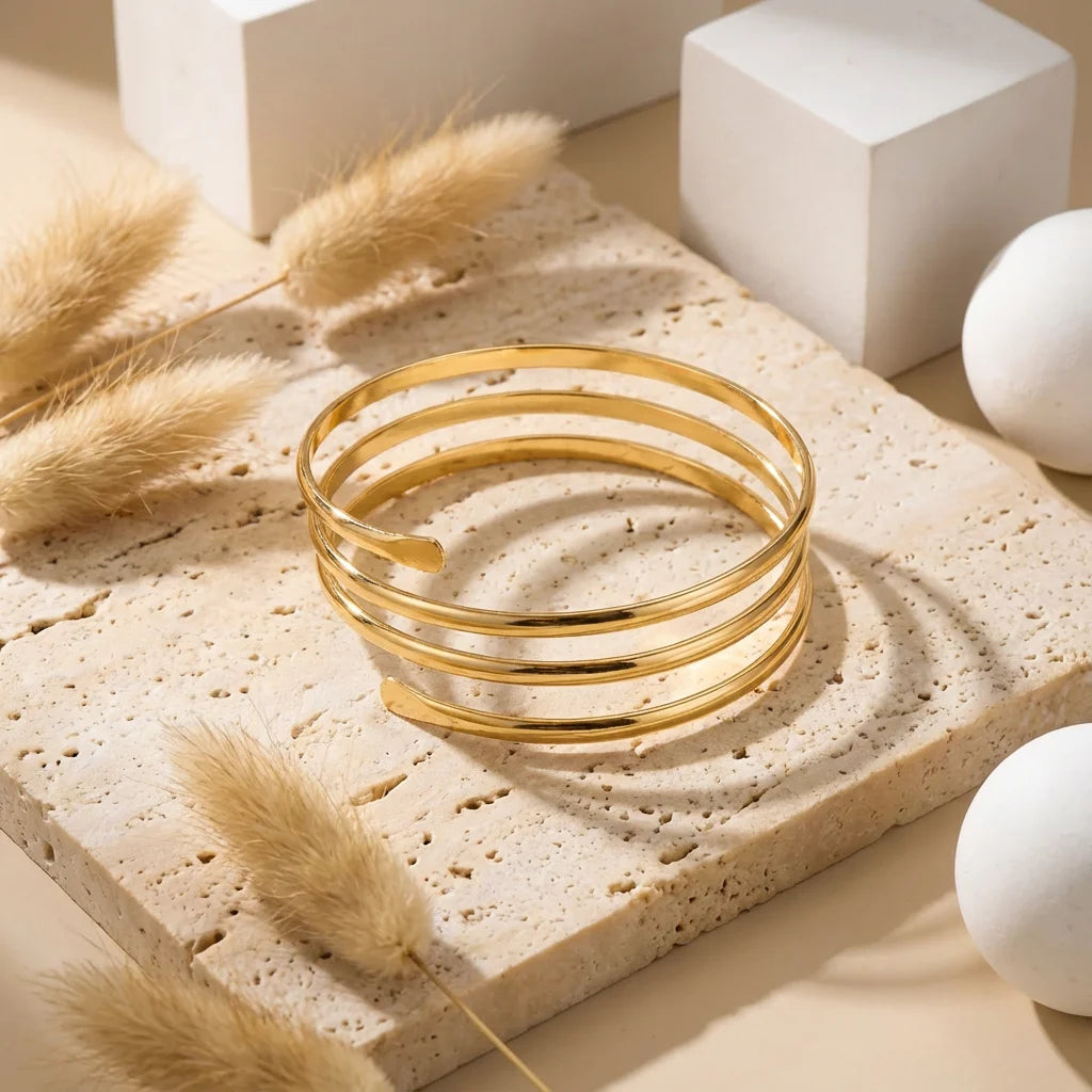 Minimalist Gold Spiral Geometric Upper Arm Cuff