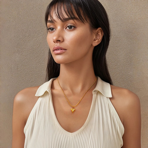 18K Gold Plated Stainless Steel Heart Bead Chain Necklace