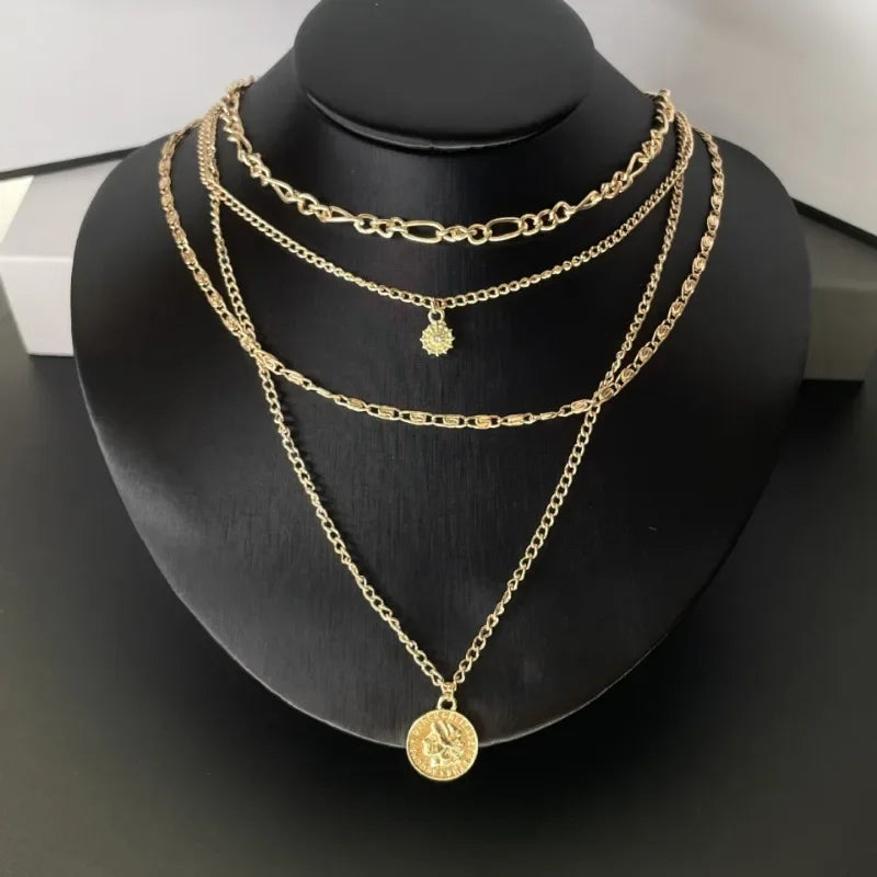 Three-Layer Coin Disc Bead Chain Necklace