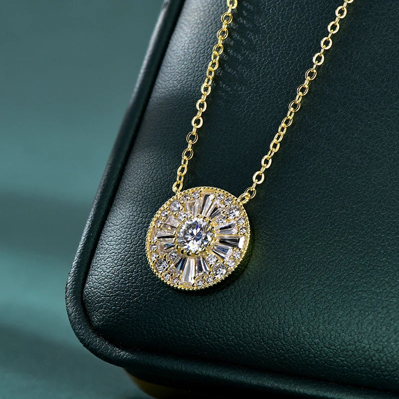 Moissanite Trapezoids Lucky Disc Medallion Necklace