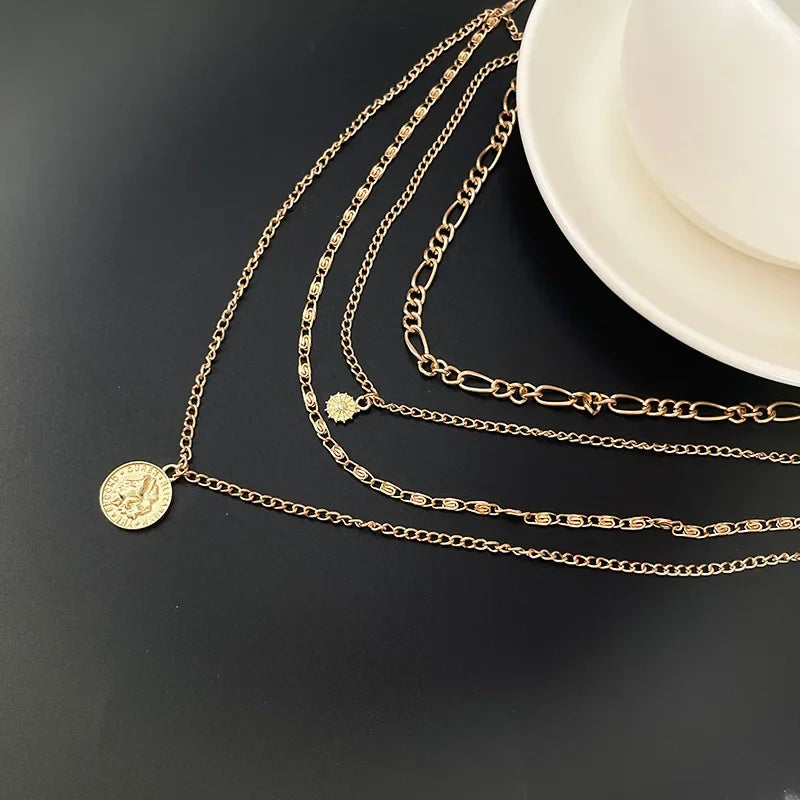 Three-Layer Coin Disc Bead Chain Necklace