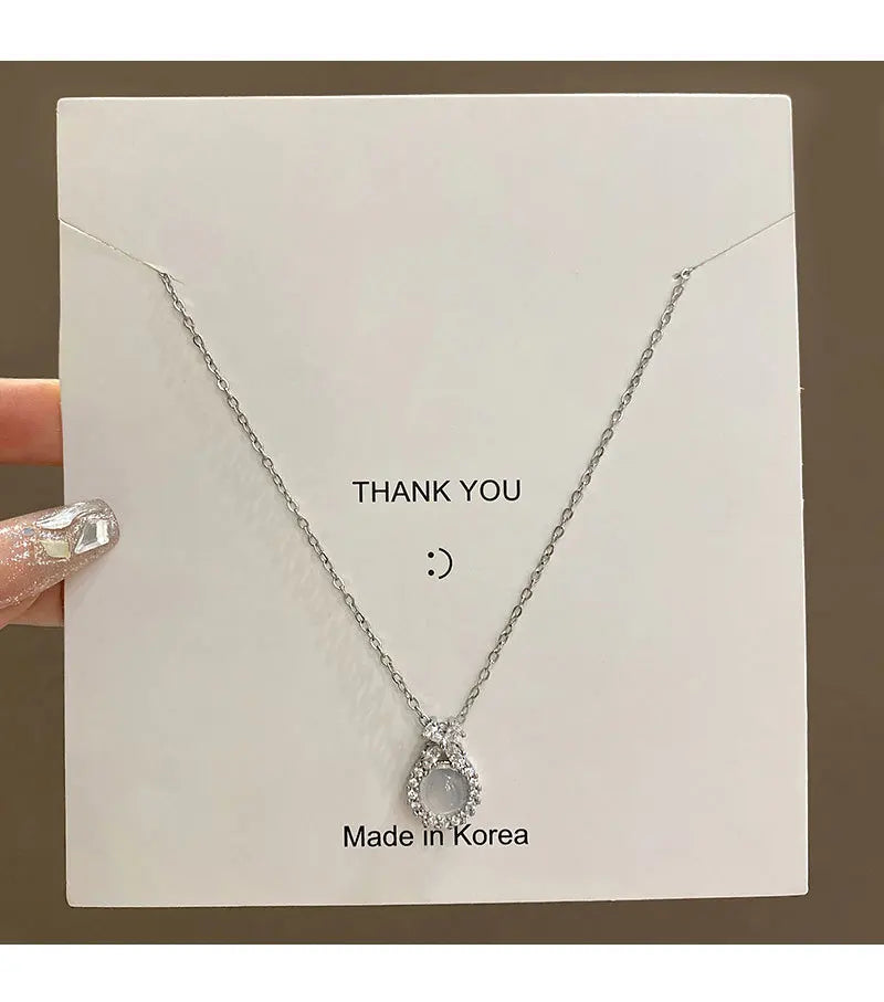 Cat's Eye Zircon Titanium Steel Clavicle Necklace