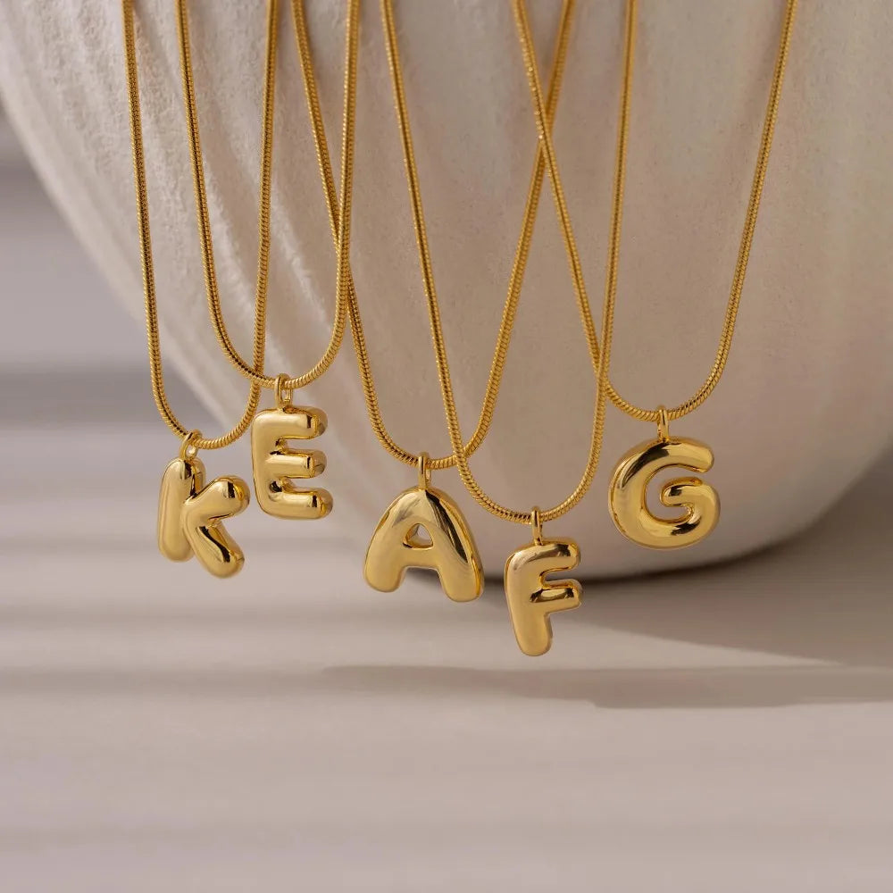Personalized Gold Stainless Steel Initial Snake Chain Necklace