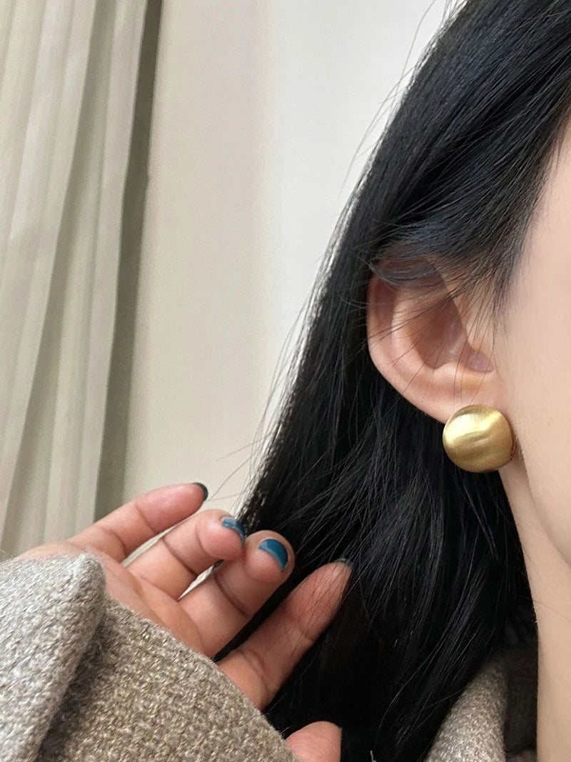 Brushed Frosted Golden Ball Hoop Earrings