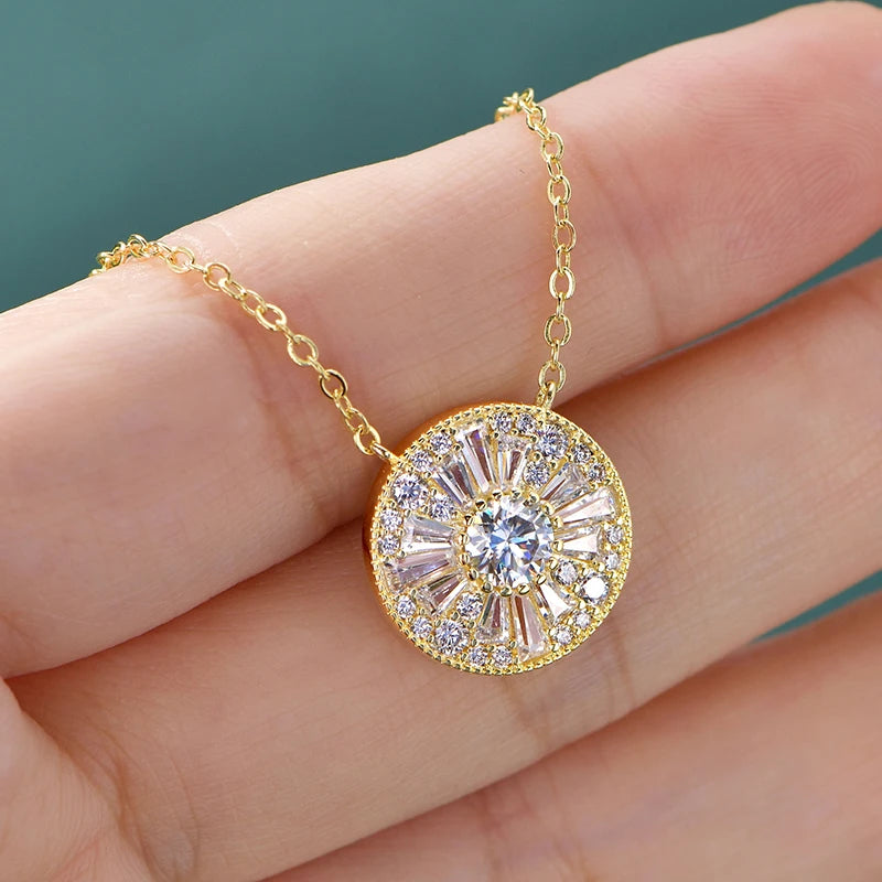 Moissanite Trapezoids Lucky Disc Medallion Necklace