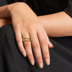 Three-Layer Interlocked Gold Zircon Stainless Steel Ring