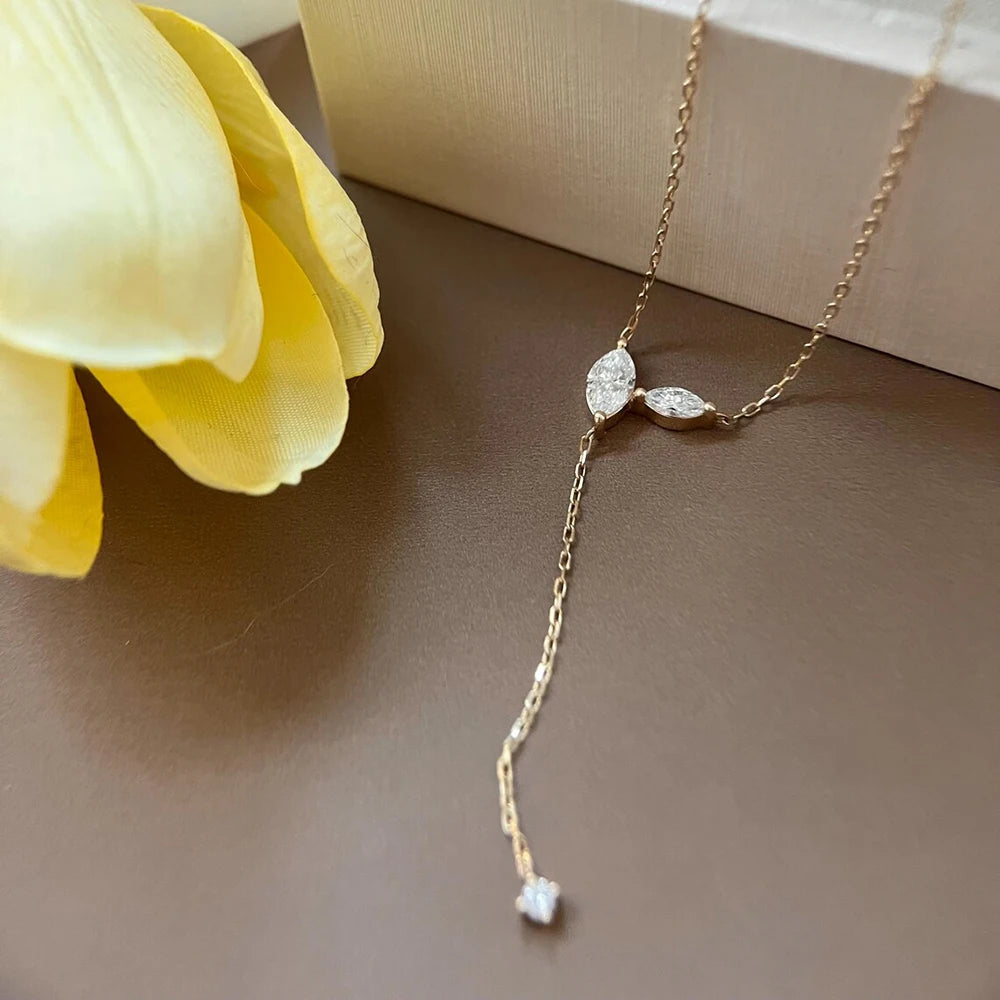 Certified 4cttw Marquise Moissanite S925 Silver Lariat Necklace