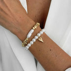 Isla Two-Piece Pearl and Heart Charm Bracelet Set