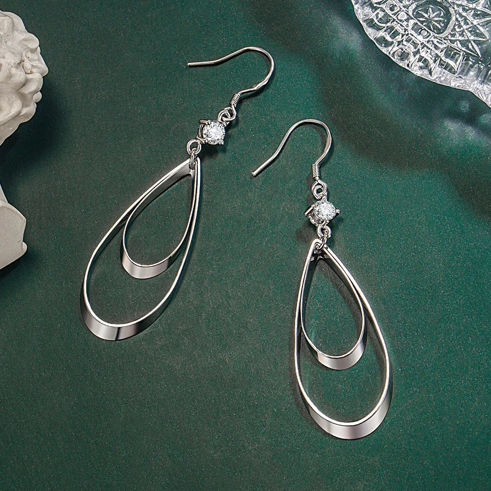 Exquisite 925 Sterling Silver Double Teardrop Earrings