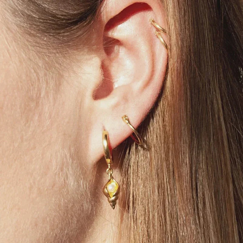 925 Silver Needle Pearl Huggie Hoop Earrings