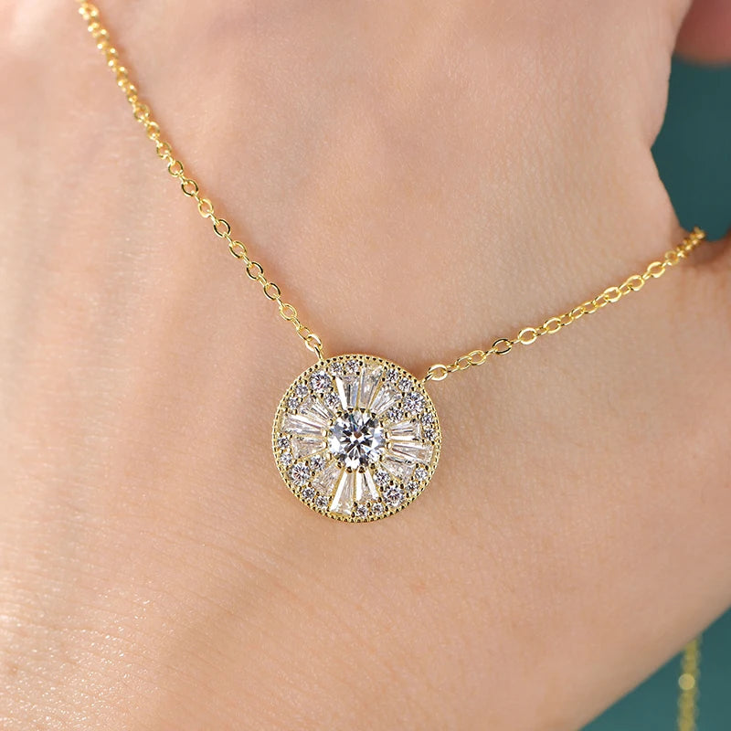 Moissanite Trapezoids Lucky Disc Medallion Necklace