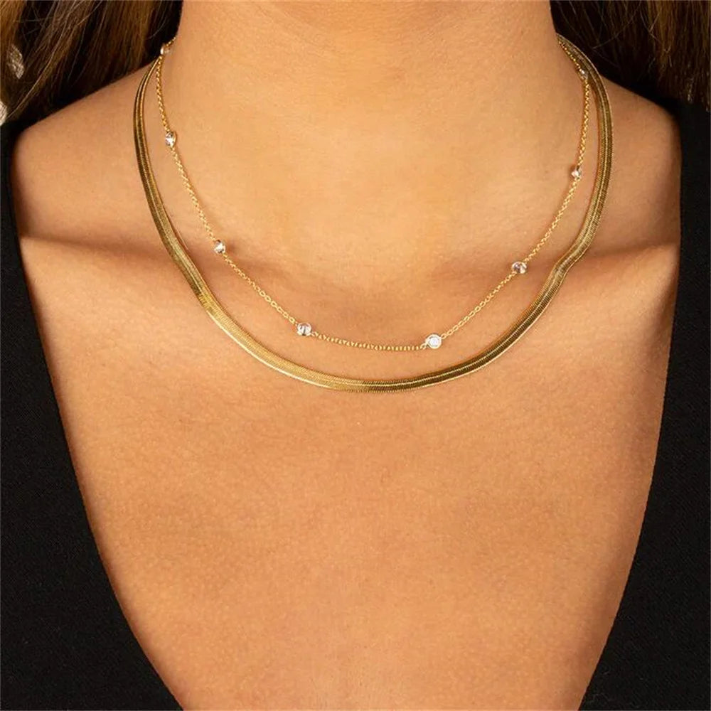 Vintage Geometric Crystal Multi-Tier Snake Chain Necklace