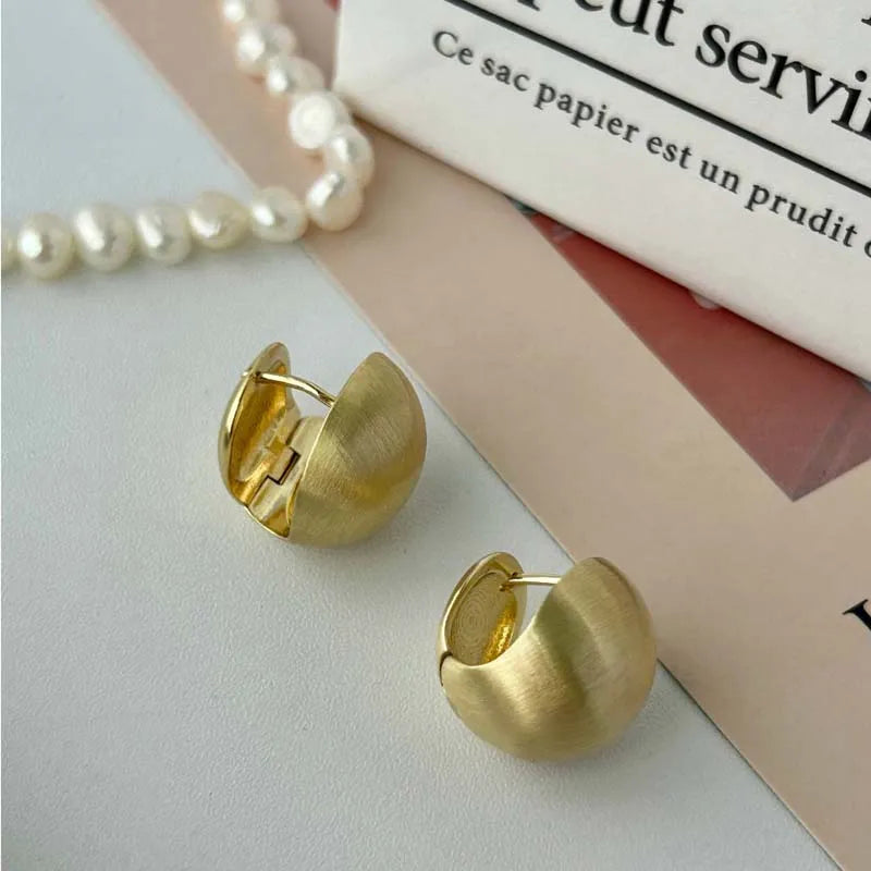 Brushed Frosted Golden Ball Hoop Earrings