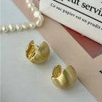 Brushed Frosted Golden Ball Hoop Earrings