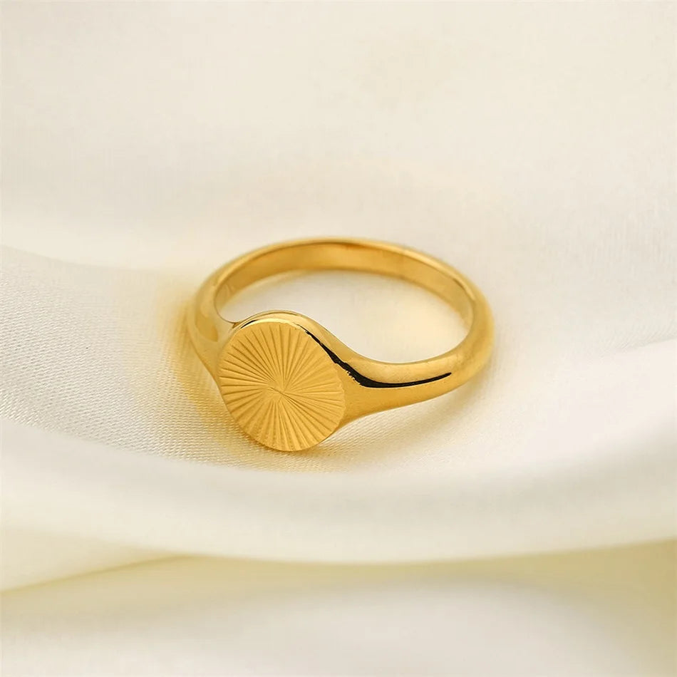 Chunky Dome Rays Texture Stainless Steel Signet Ring