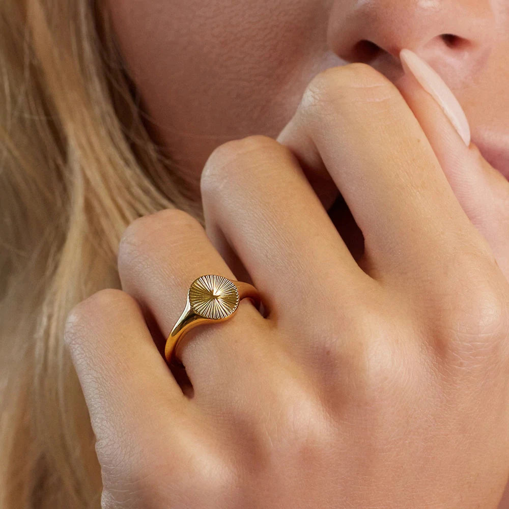 Chunky Dome Rays Texture Stainless Steel Signet Ring