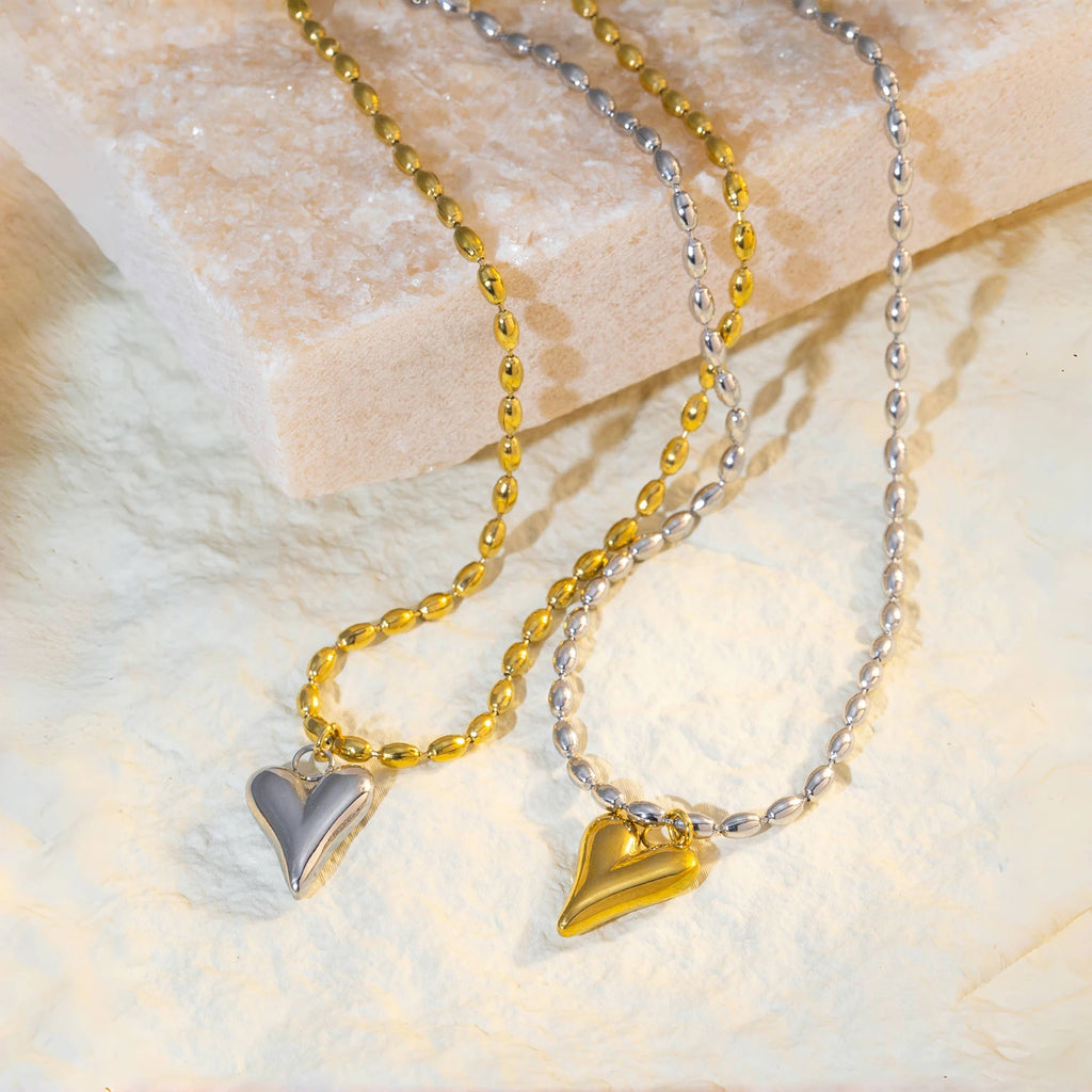 18K Gold Plated Stainless Steel Heart Bead Chain Necklace