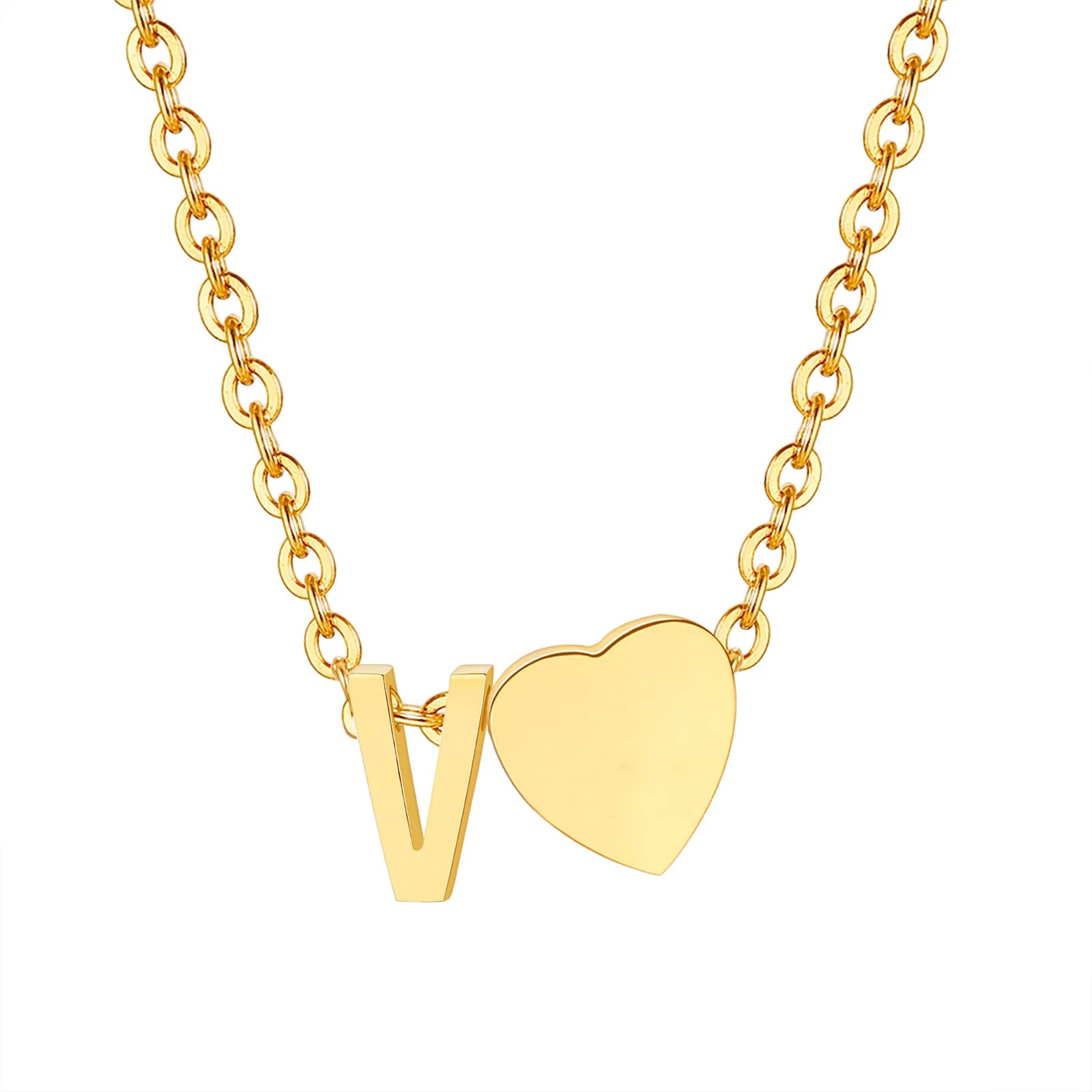 18K Gold Plated Petite Initial Heart Pendant Necklace