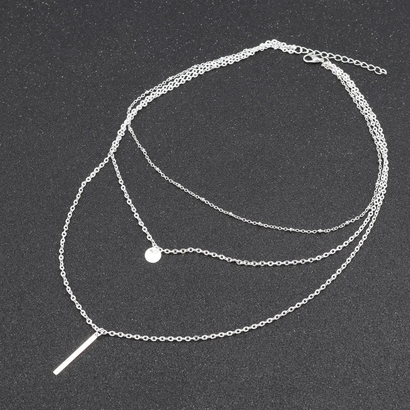 Triple Tier Gold Hollow Triangle Drop Necklace