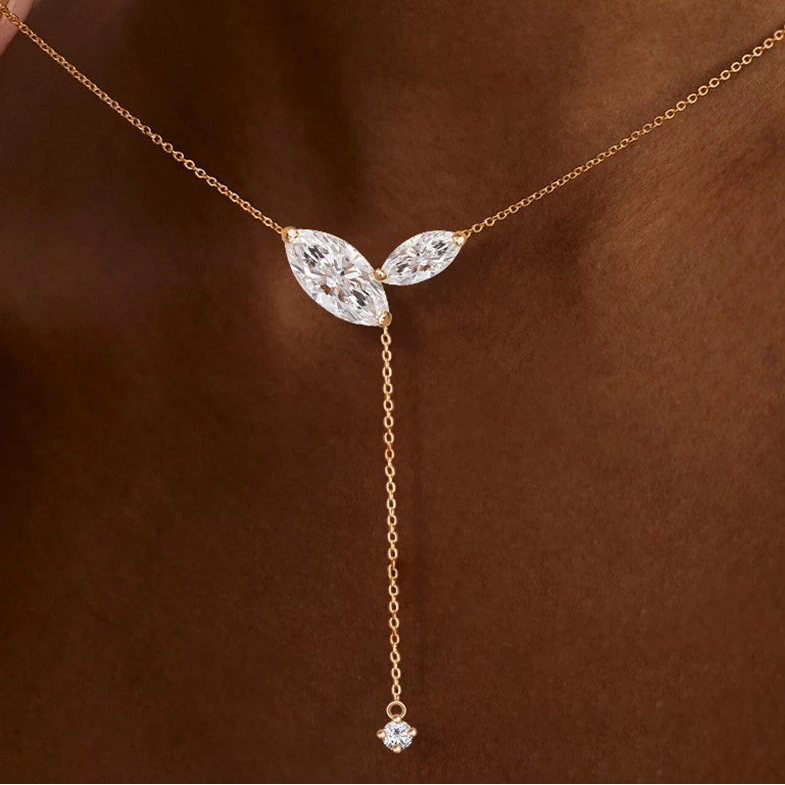 Certified 4cttw Marquise Moissanite S925 Silver Lariat Necklace