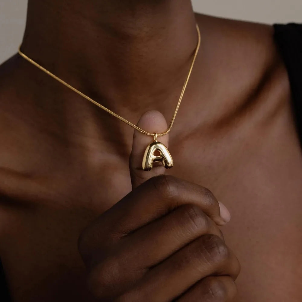 Personalized Gold Stainless Steel Initial Snake Chain Necklace