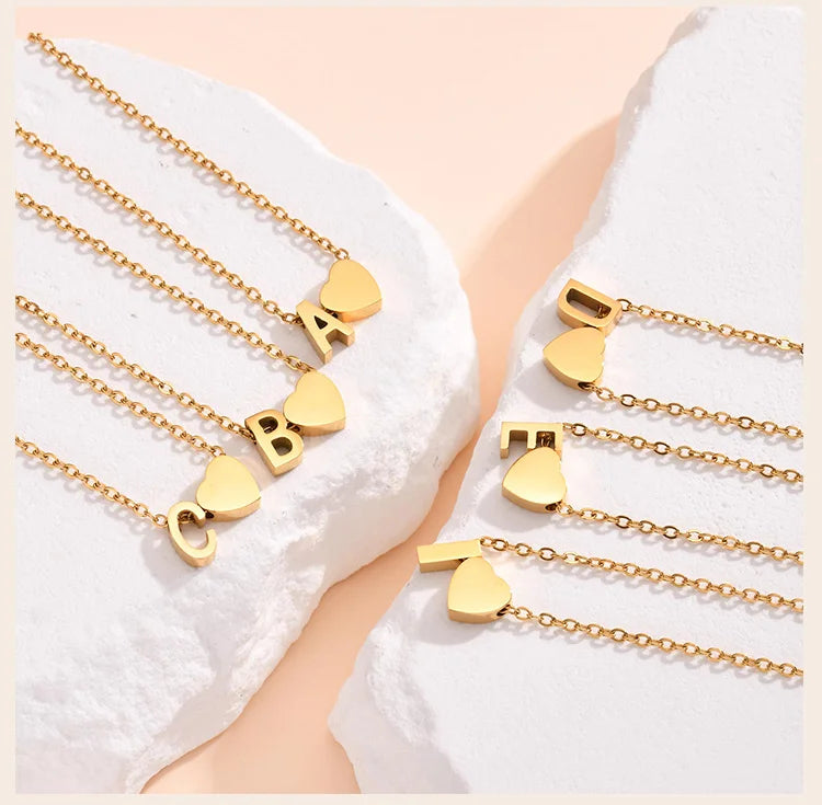 18K Gold Plated Petite Initial Heart Pendant Necklace