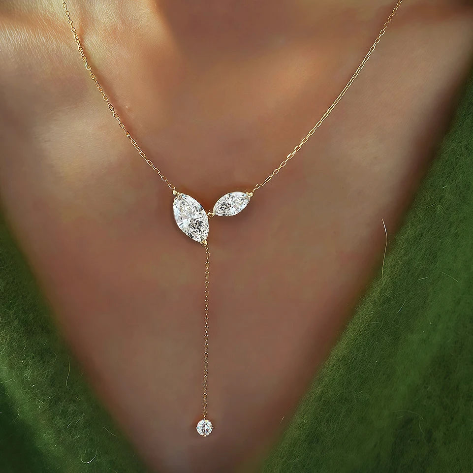 Certified 4cttw Marquise Moissanite S925 Silver Lariat Necklace