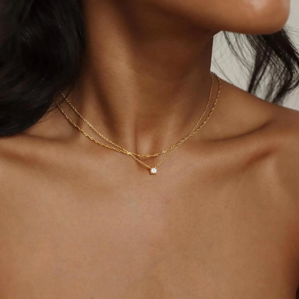 Gold Plated Solitaire Accent Choker Necklace