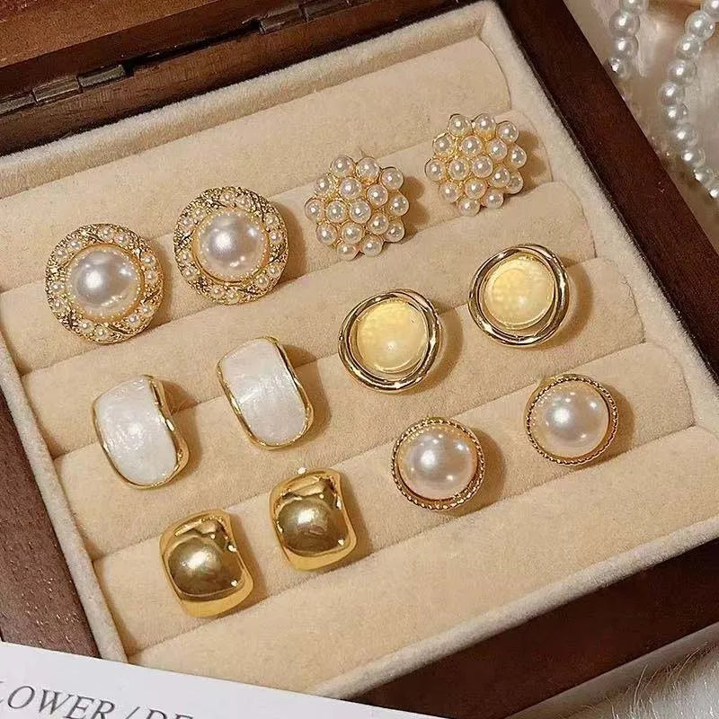 12-Piece Imitation Pearl & Geometric Earring Set