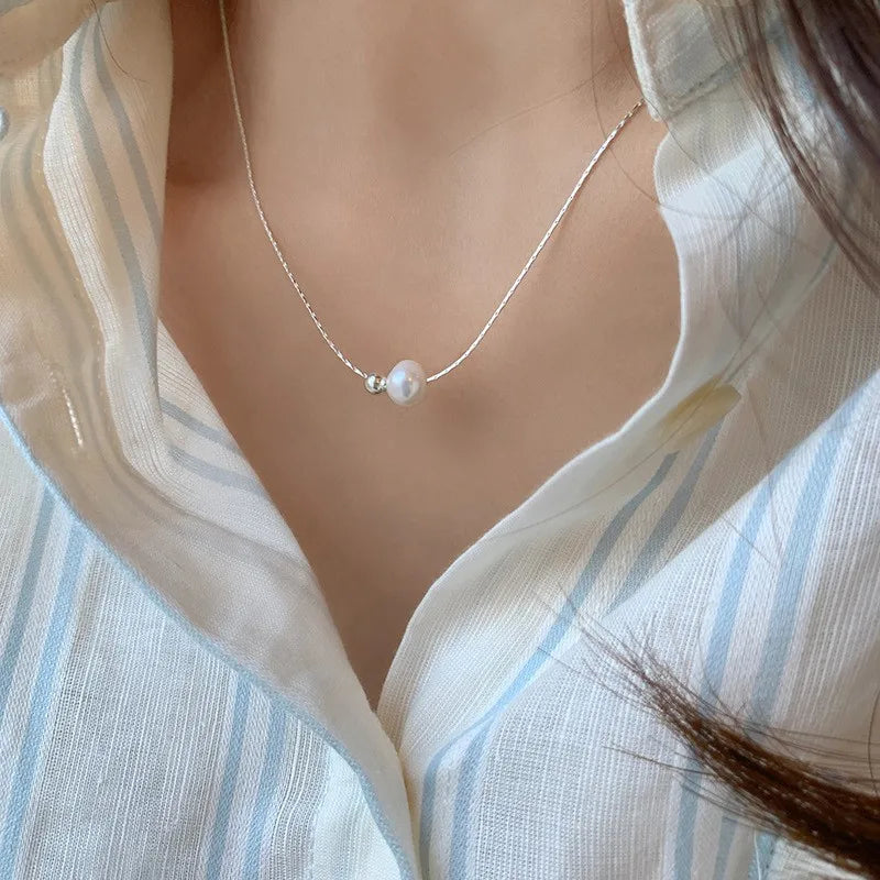 925 Sterling Silver Simple Pearl Pendant Necklace