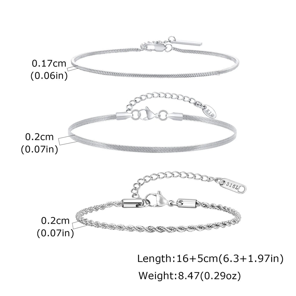 Nexus Stainless Steel Cuban and Rope Chain Bracelet Set