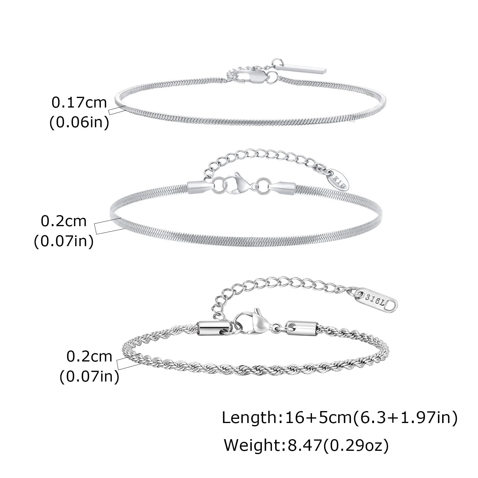 Nexus Stainless Steel Cuban and Rope Chain Bracelet Set
