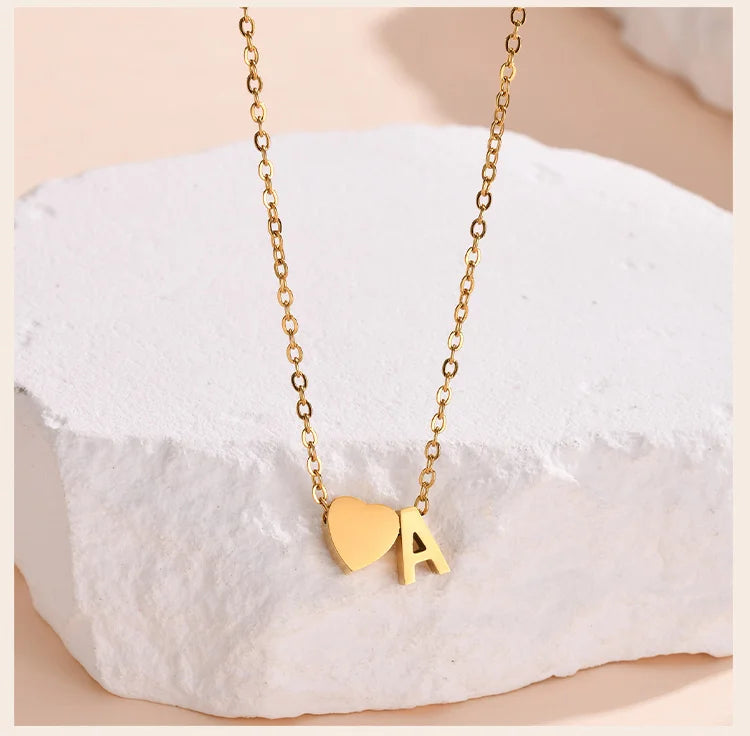 18K Gold Plated Petite Initial Heart Pendant Necklace