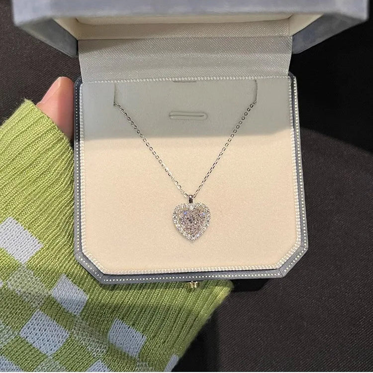 925 Sterling Silver Pink Zircon Heart Pendant Necklace