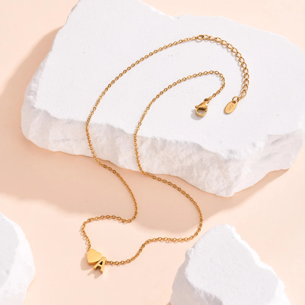 18K Gold Plated Petite Initial Heart Pendant Necklace