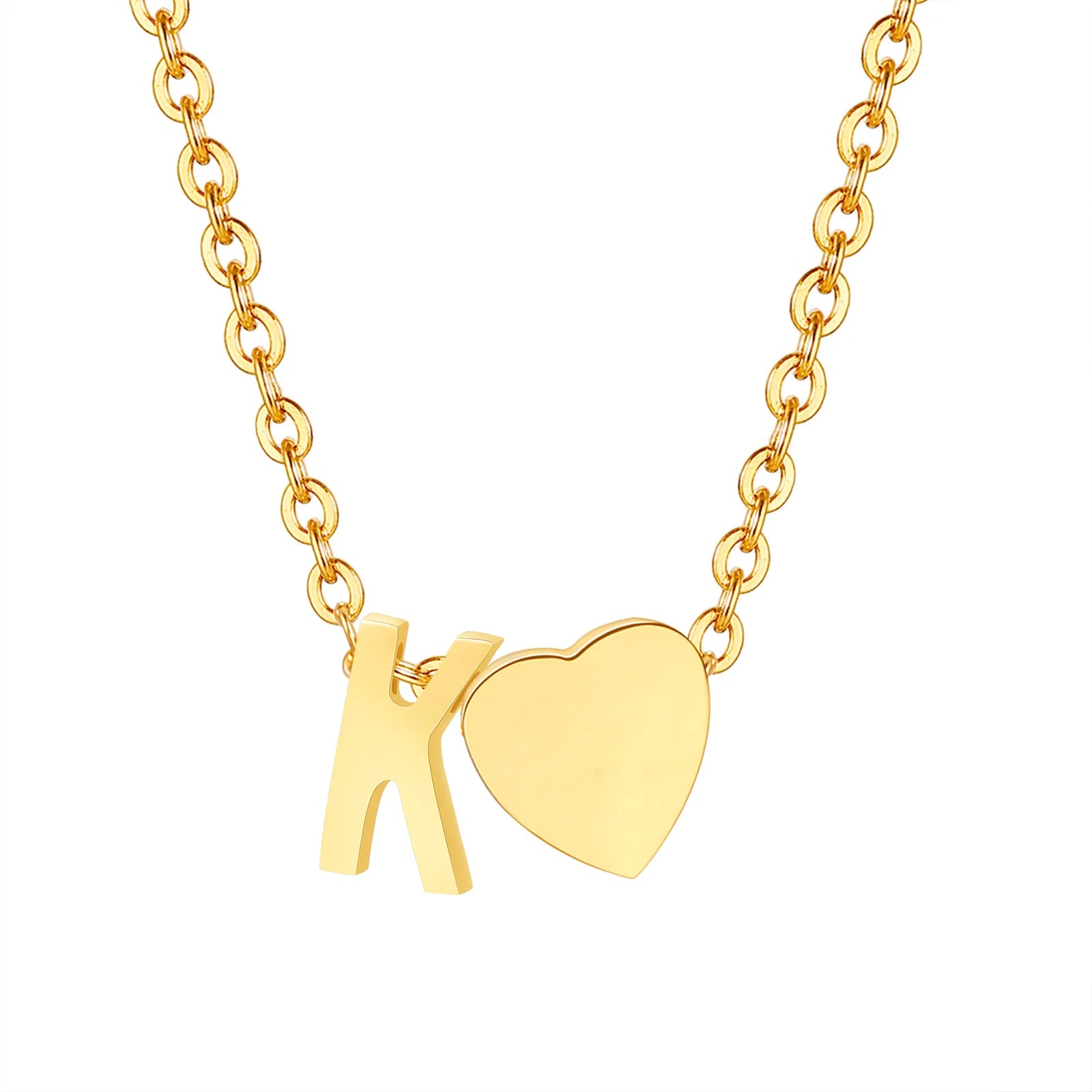 18K Gold Plated Petite Initial Heart Pendant Necklace