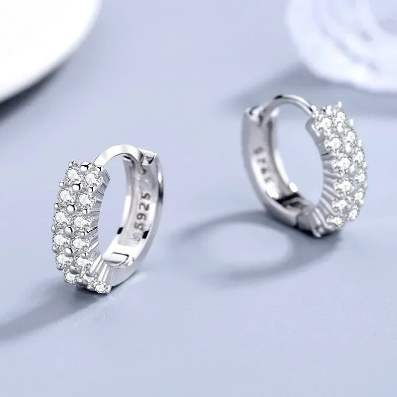 Crystal Charm Silver-Tone Stainless Steel Hoop Earrings