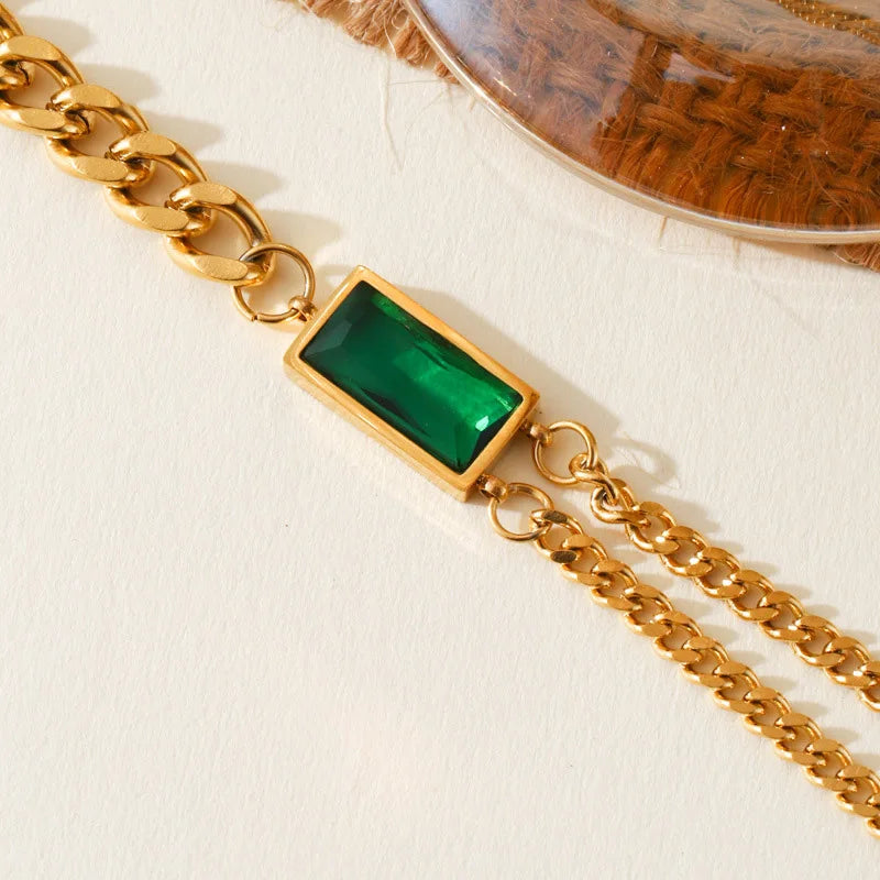 Vintage Gold Green Zircon Asymmetry Charm Necklace
