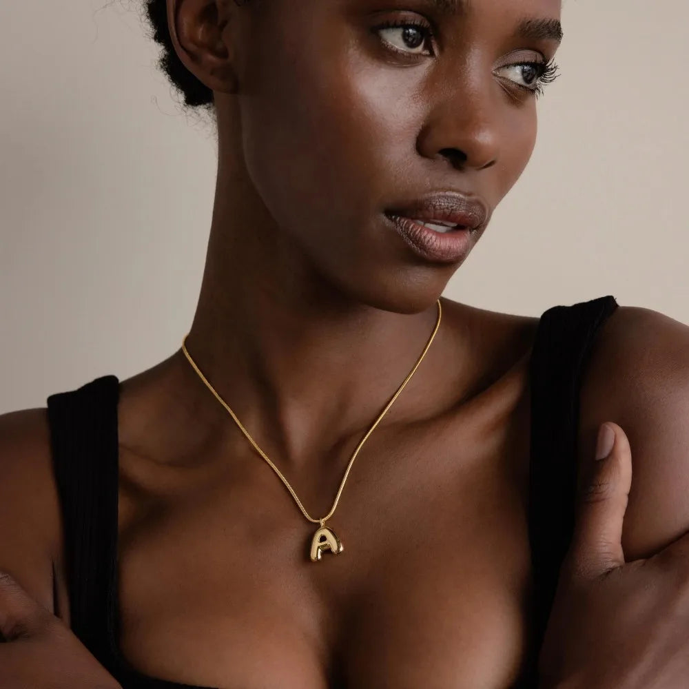 Personalized Gold Stainless Steel Initial Snake Chain Necklace