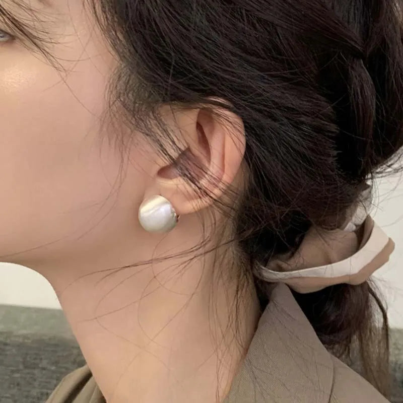 Brushed Frosted Golden Ball Hoop Earrings