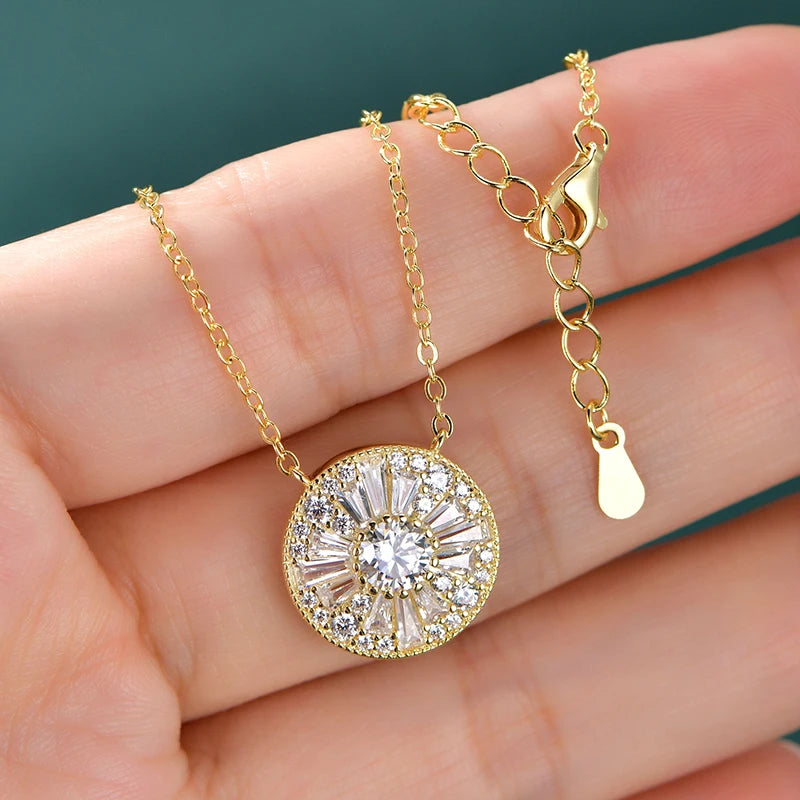 Moissanite Trapezoids Lucky Disc Medallion Necklace