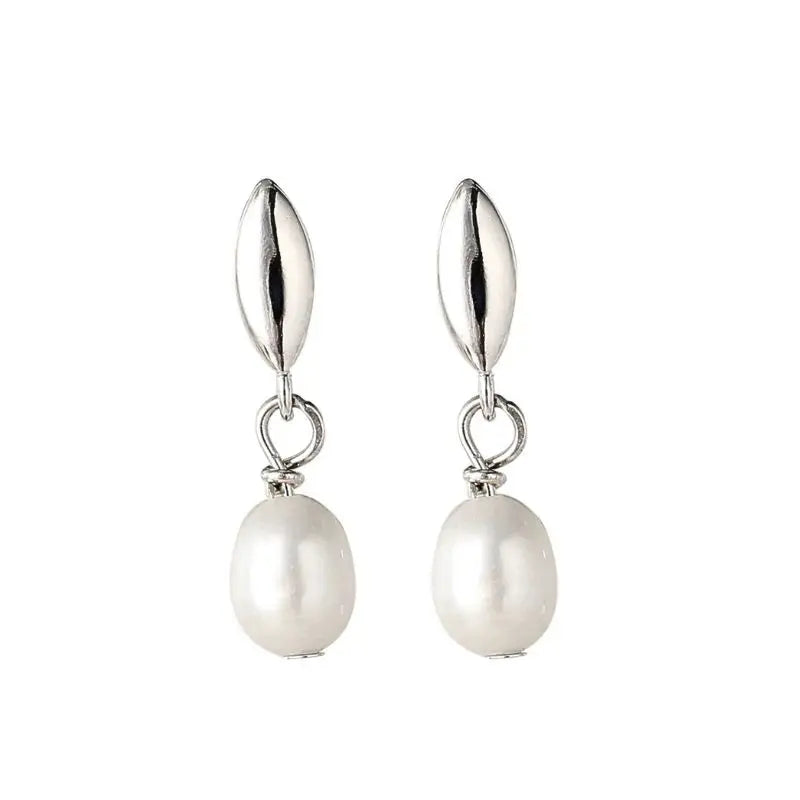 925 Silver Needle Pearl Huggie Hoop Earrings