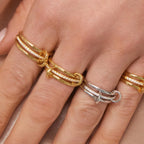 Three-Layer Interlocked Gold Zircon Stainless Steel Ring