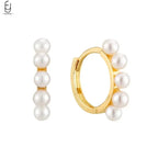 925 Silver Needle Pearl Huggie Hoop Earrings