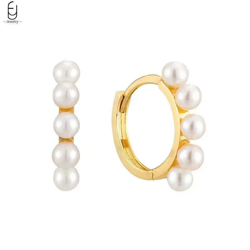 925 Silver Needle Pearl Huggie Hoop Earrings