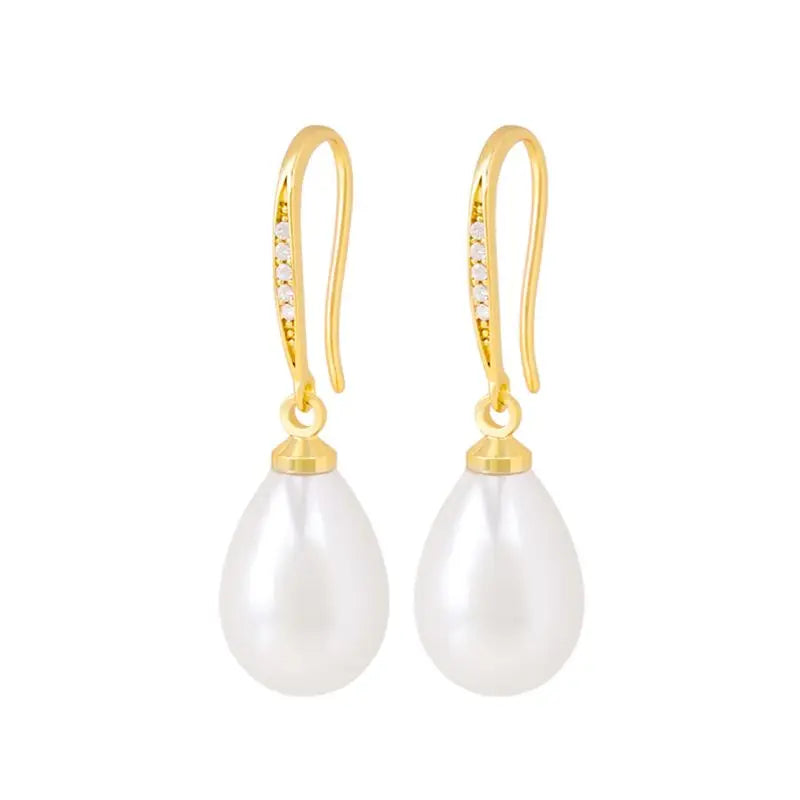 925 Silver Needle Pearl Huggie Hoop Earrings